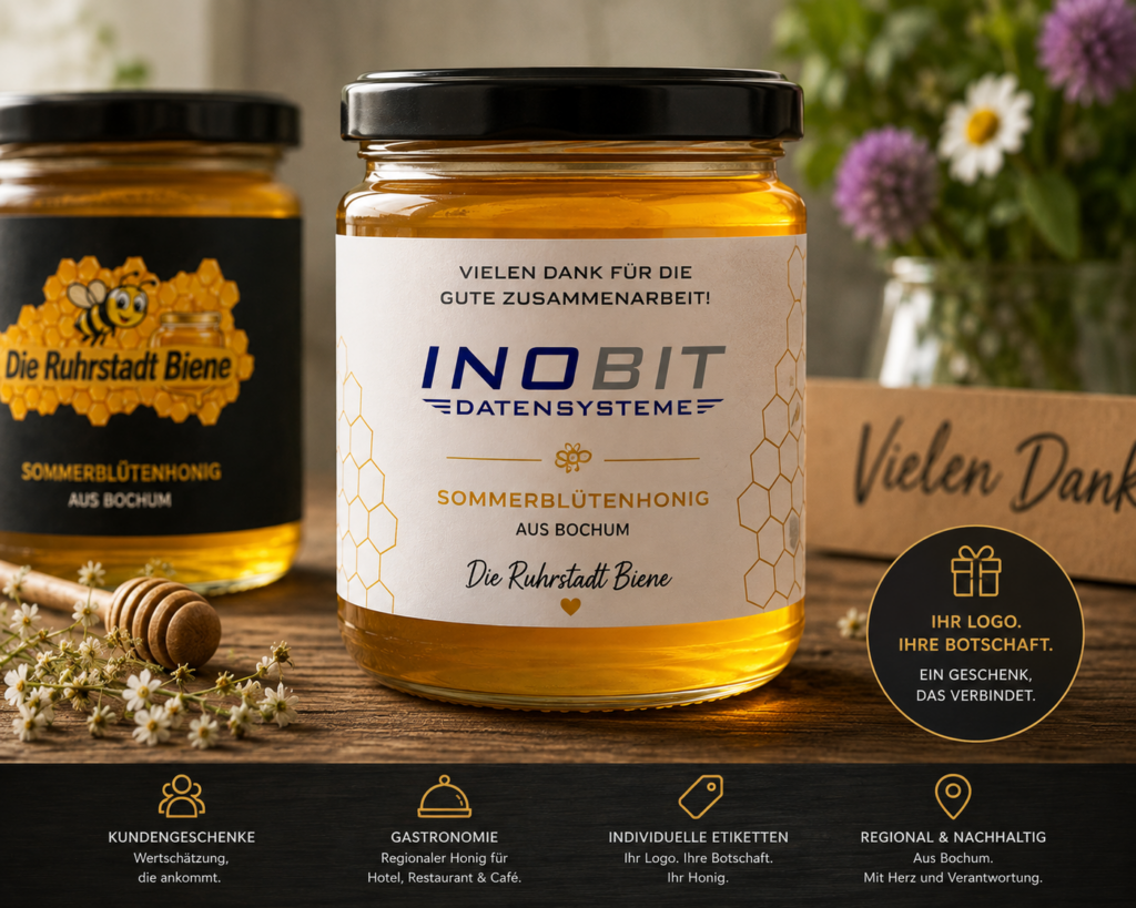 Honig als Firmengeschenk mit individuellem Firmenetikett aus Bochum