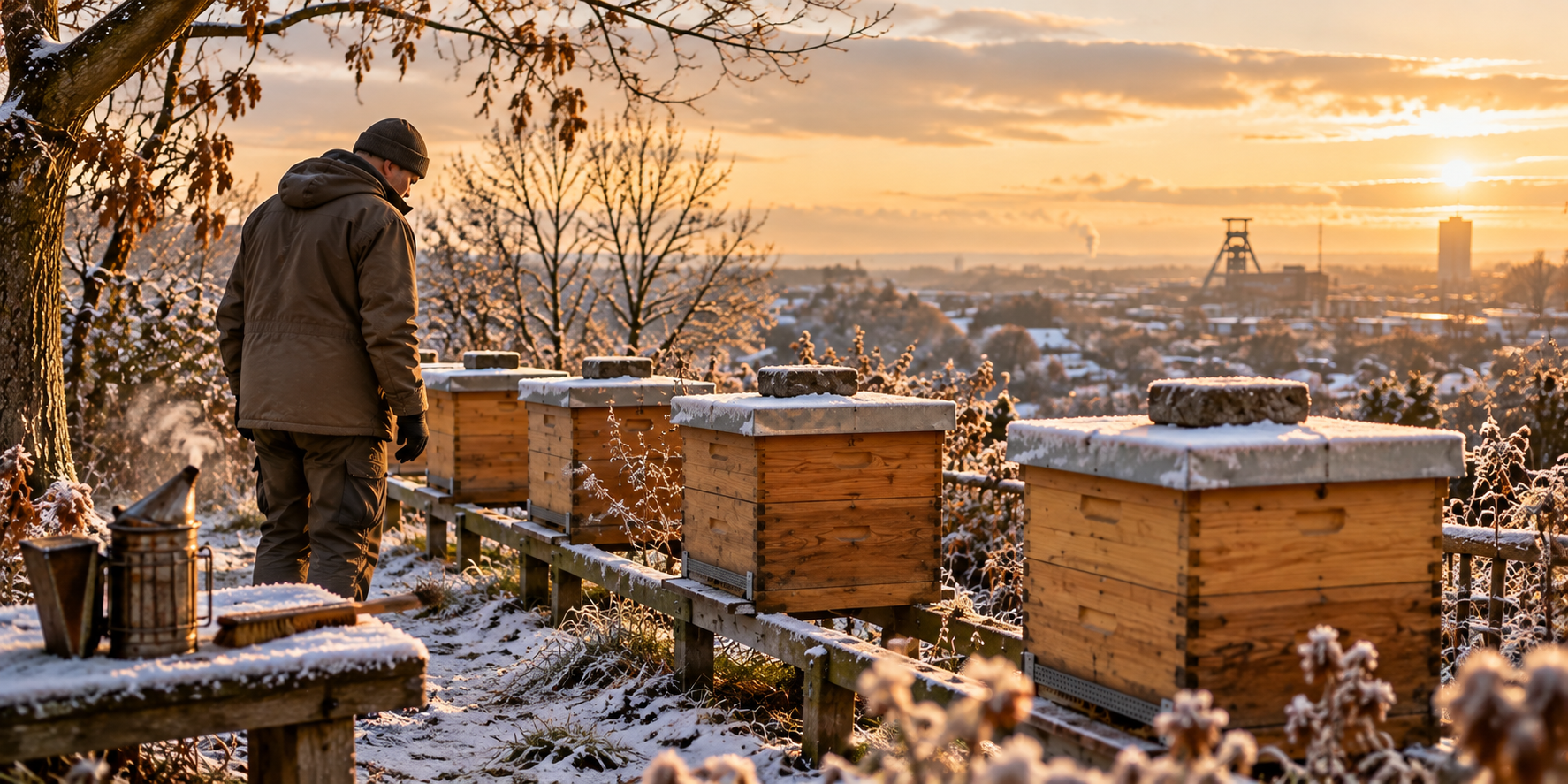 Winterlicher Bienenstand in Bochum – Praxis am Volk im Januar