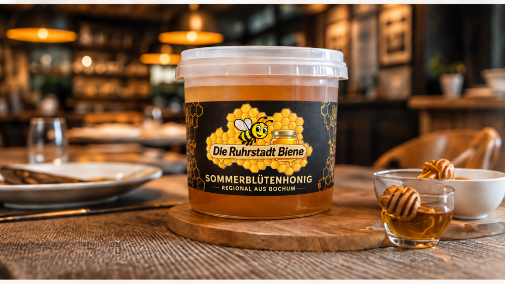 Sommerblütenhonig aus Bochum im Honigeimer für Gastronomie